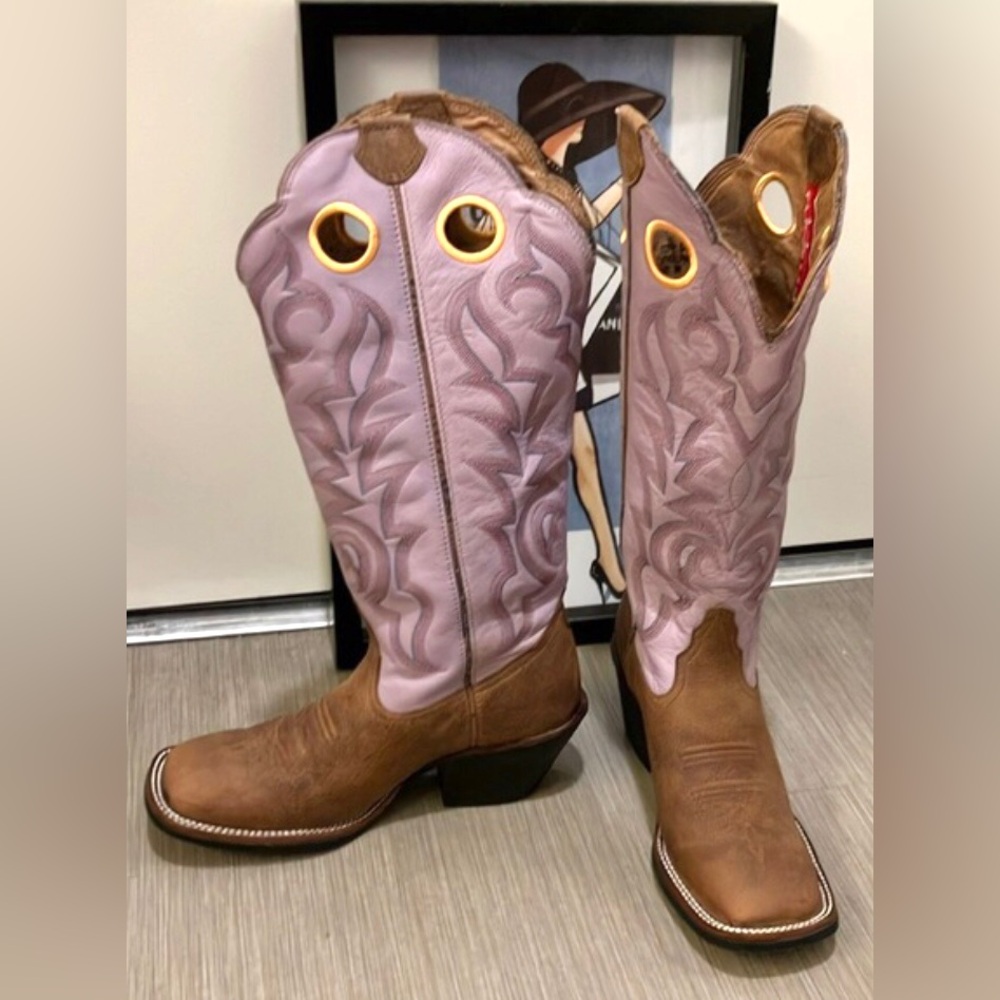 Tony Lama Leather Buckaroo 3R Tall Cowboy Boots Model 3R RR2006L in Tan Size 9